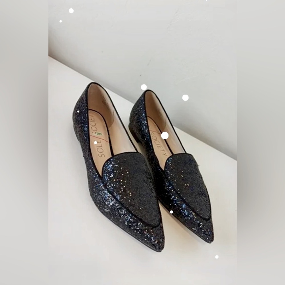 🩷SPARKLE & SHINE in these Anthropologie Cammila Black Pointed~Toe Loafers💎🩷